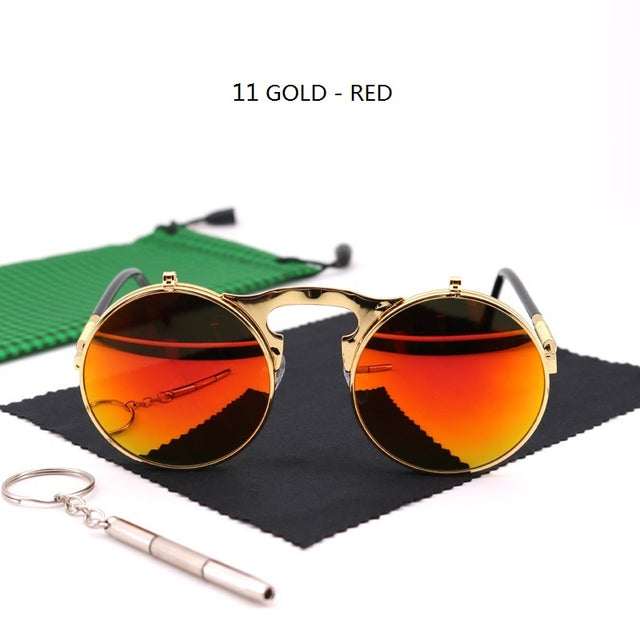 Sunglasses Round Metal Women Men Style Retro Flip Circular Double Sun Glasses AV8R