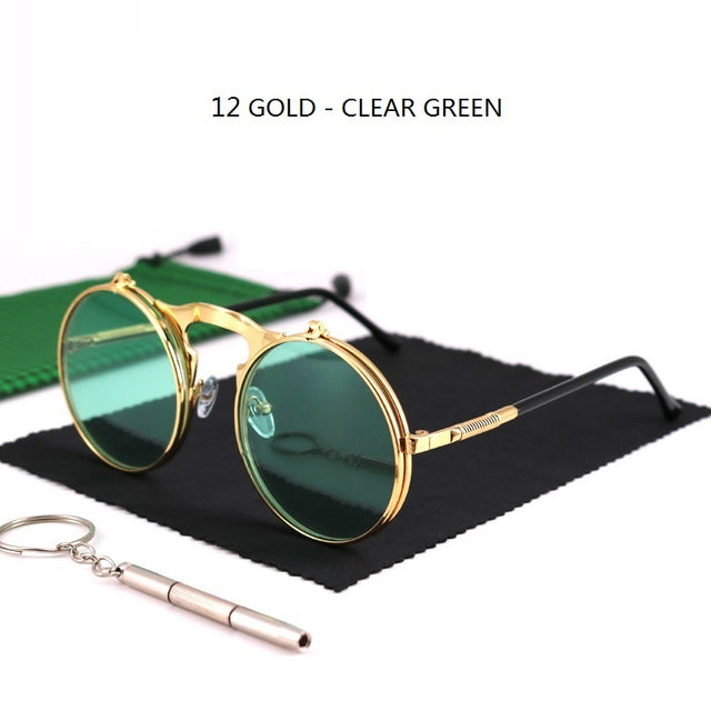 Sunglasses Round Metal Women Men Style Retro Flip Circular Double Sun Glasses AV8R