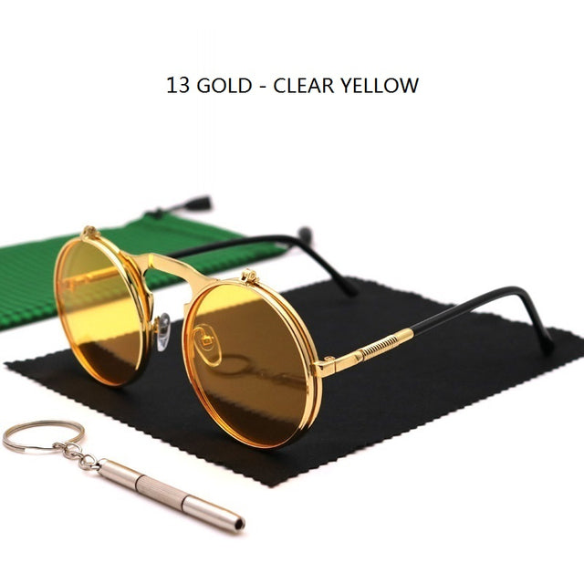 Sunglasses Round Metal Women Men Style Retro Flip Circular Double Sun Glasses AV8R